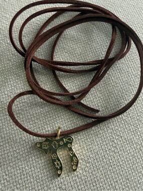 Gold Chai Symbol Pendant on Brown Suede Cord 18K Real Gold Plated